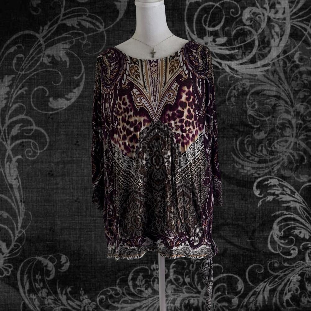 dark violet purple black beige tan white baroque paisley leopard whimsigoth top